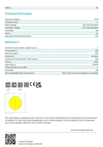 Сатиновый никель, встраиваемый светодиодный светильник EGLO FUEVA 5 99153, 5.5Вт, 4000К, 700Лм, подключение 220В, диаметр 117 мм, врезное отверстие 105 мм, глубина 26 мм