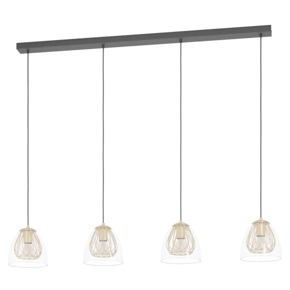 390038 EGLO JAZMINIA Люстра потолочная с 4 лампами E27 160Вт, стекло прозрачное, латунь