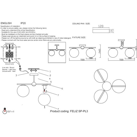 Люстра Crystal Lux FELIZ SP-PL3 BRONZE/WHITE Люстра Crystal Lux FELIZ SP-PL3 BRONZE/WHITE