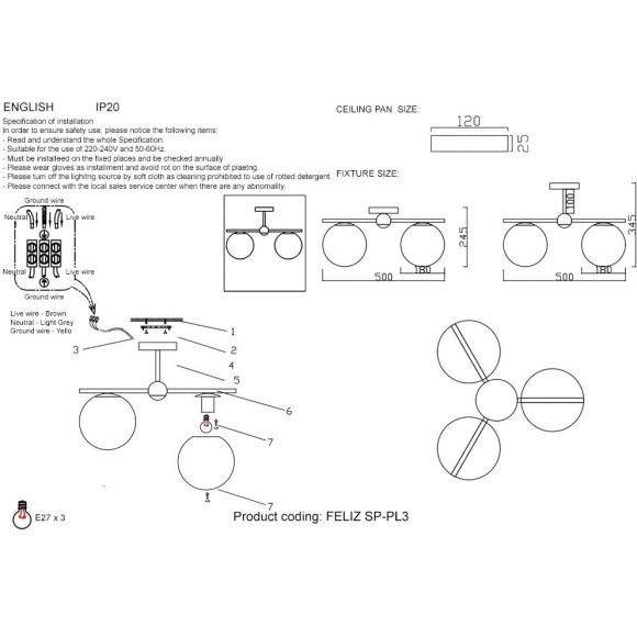 Люстра Crystal Lux FELIZ SP-PL3 BRONZE/WHITE Люстра Crystal Lux FELIZ SP-PL3 BRONZE/WHITE