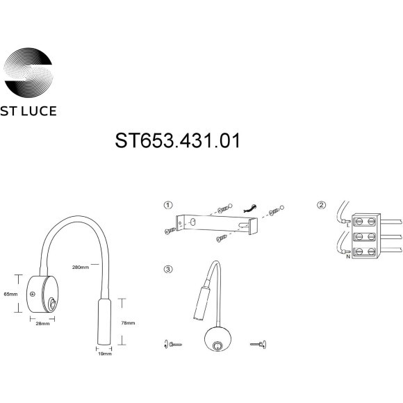 ST653.431.01 Светильник настенный ST-Luce Черный/Черный LED 1*3W 3000K Настенные светильники