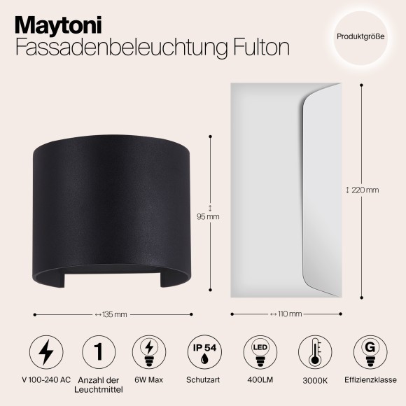 Уличный настенный светильник Maytoni O573WL-L6B Fulton IP54 светодиодный LED 6W