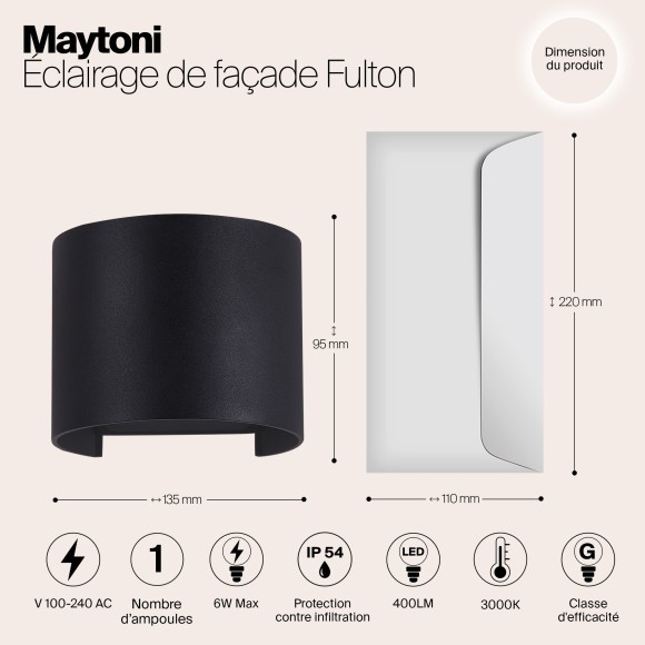 Уличный настенный светильник Maytoni O573WL-L6B Fulton IP54 светодиодный LED 6W