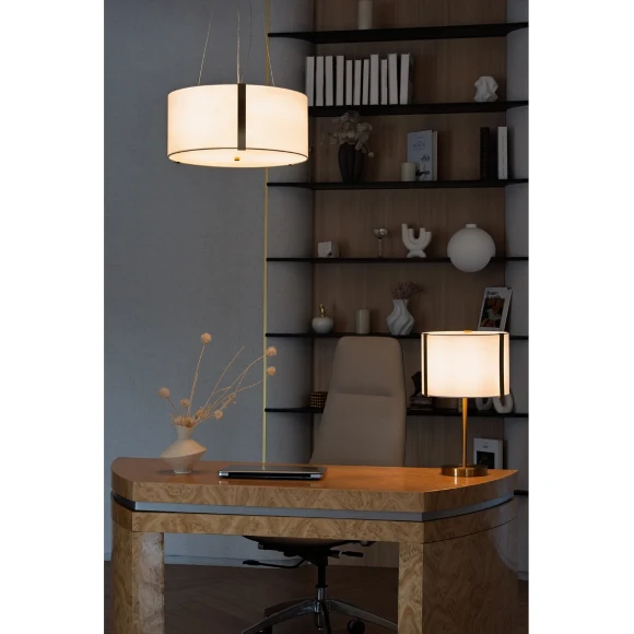 Arte Lamp Dream A4110SP-3PB Подвесная современная люстра с абажуром диаметром 45 см, плафон белый текстиль, медный металл, лампы E14 3шт до 40Вт IP20 220В, макс. высота 100см