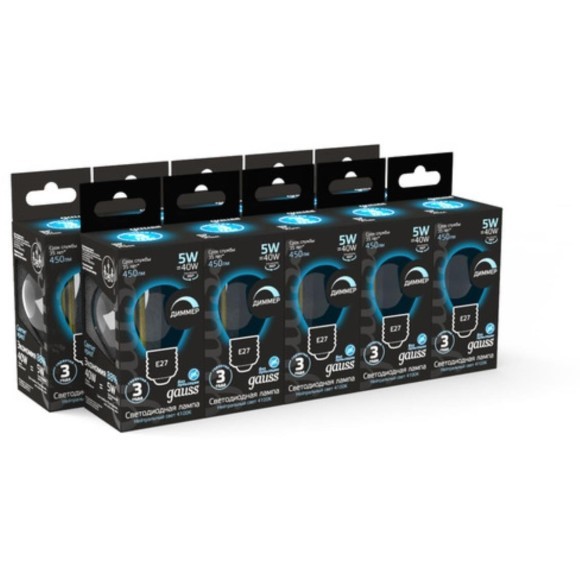 105802205-D Лампа Gauss Filament Шар 5W 450lm 4100К Е27 диммируемая LED 1/10/50 105802205-D Лампа Gauss Filament Шар 5W 450lm 4100К Е27 диммируемая LED 1/10/50