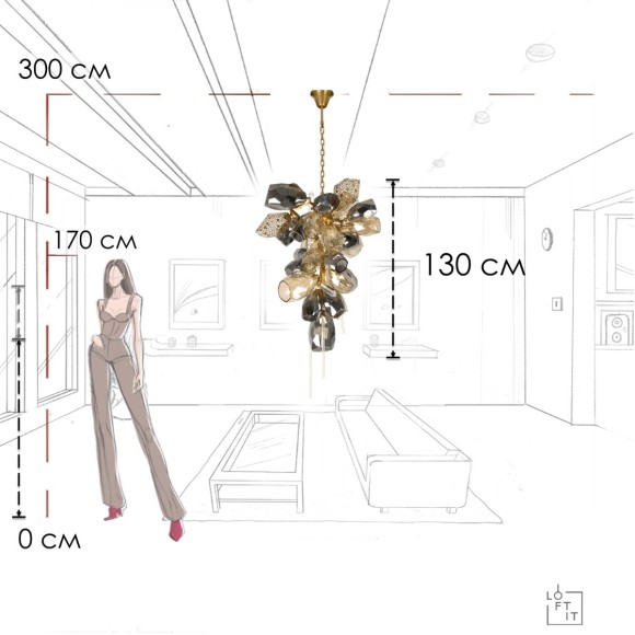 10401/800M LOFT IT BRITANNICA Подвесная люстра с золотым металлическим корпусом и дымчатыми стеклянными плафонами, G9