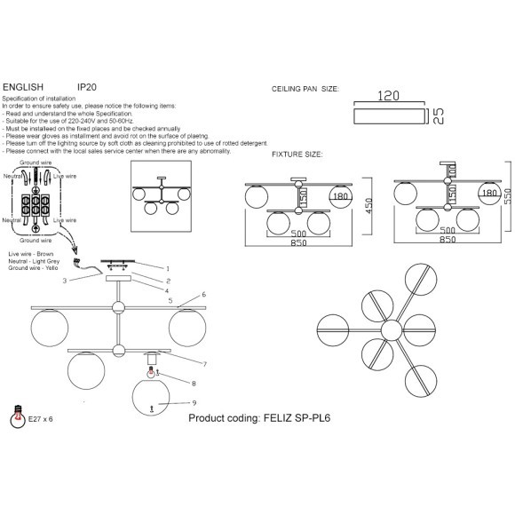 Люстра Crystal Lux FELIZ SP-PL6 BRONZE/WHITE