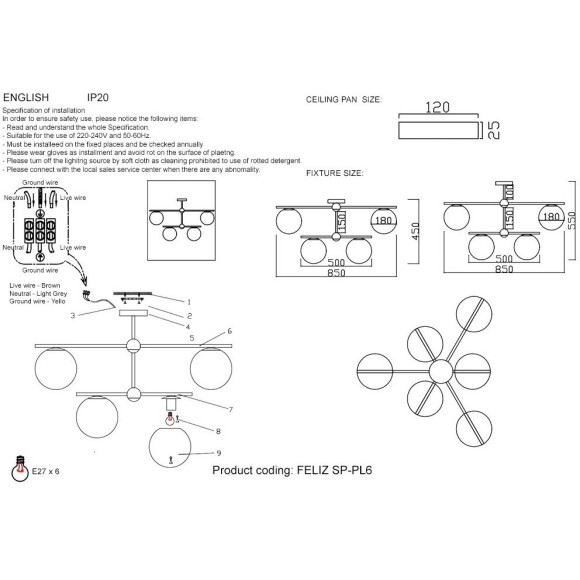 Люстра Crystal Lux FELIZ SP-PL6 BRONZE/WHITE