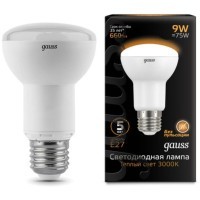 106002109 Лампа Gauss LED R63 E27 9W 660lm 2700K 1/10/50