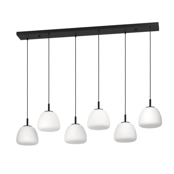 390203 BALMES Люстра потолочная с шестью лампами E27, черный металл, белое стекло 390203 BALMES Люстра потолочная с шестью лампами E27, черный металл, белое стекло