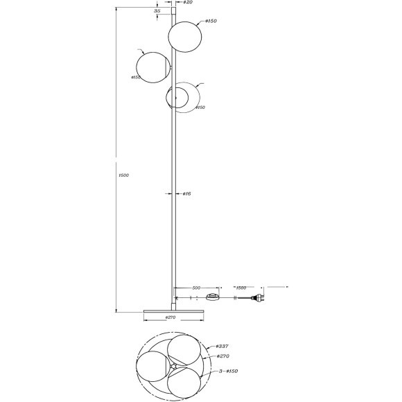 Декоративный торшер Maytoni MOD048FL-03G Nostalgia под лампы 3xE14 40W
