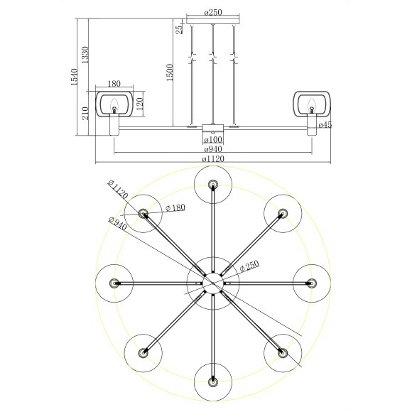 Люстра подвесная Maytoni MOD411PL-08G Vision под лампы 8xE14 60W