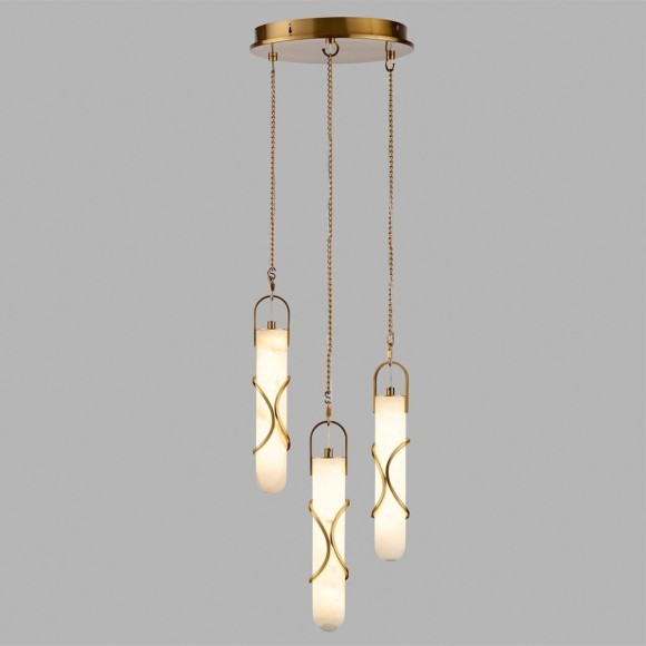 Odeon Light Parma 6672/30L Каскадный подвесной LED-светильник в стиле модерн, 30Вт, 2100Лм, CCT переключение цвет. температуры 3000/3500/4000К, CRI90, 220В, бронзовый металл и натуральный алебастр, высота 1886 мм, общий диаметр 300 мм, IP20