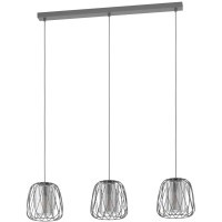 EGLO FLORESTA 99706 Подвесной линейный светильник-люстра современный лофт, лампы 3xE27 до 40Вт, общая мощность до 120Вт, 220-240В, IP20, регулируемая высота, без выключателя, черная сталь и дымчатое стекло, длина 890 мм, ширина 190 мм, высота 1100 мм