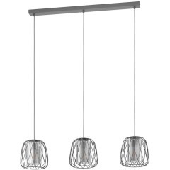EGLO FLORESTA 99706 Подвесной линейный светильник-люстра современный лофт, лампы 3xE27 до 40Вт, общая мощность до 120Вт, 220-240В, IP20, регулируемая высота, без выключателя, черная сталь и дымчатое стекло, длина 890 мм, ширина 190 мм, высота 1100 мм