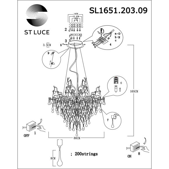 SL1651.203.09 ST Luce ANZIO Подвесная люстра, G9,9х5W, золотистый