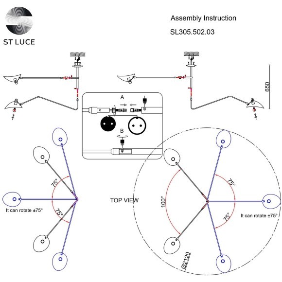 SL305.502.03 Люстра потолочная ST-Luce Белый/Белый E27 3*60W SPRUZZO