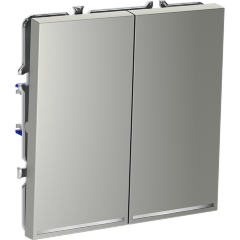 Выключатель встраиваемый VOLTUM S70 двухклавишный с подсветкой 10А, (сталь)