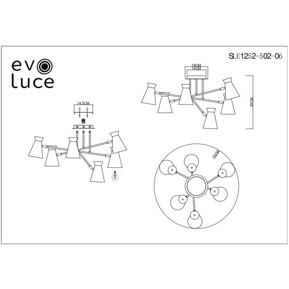 SLE1252-502-06 Светильник потолочный Белый, Золотистый/Белый, Дерево E27 6*60W ALFEO