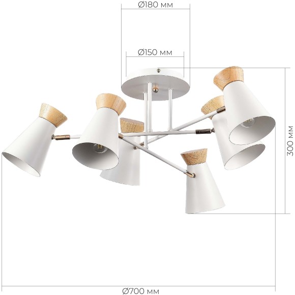 SLE1252-502-06 Светильник потолочный Белый, Золотистый/Белый, Дерево E27 6*60W ALFEO
