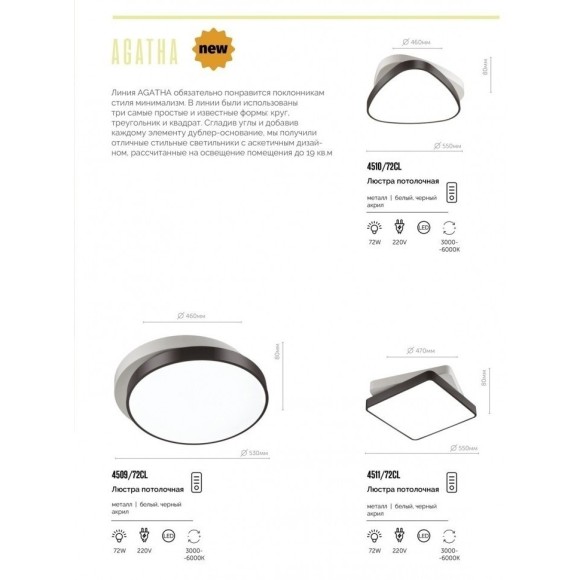Потолочный светильник светодиодный с пультом Agatha 4510/72CL Потолочный светильник светодиодный с пультом Agatha 4510/72CL
