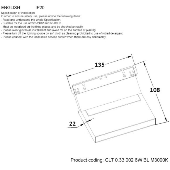 CLT 0.33 002 6W BL M3000K Трековый магнитный светодиодный светильник Crystallux Space 48V CRI90+ 3000К 350Лм 120° 6W