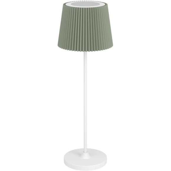 Настольная аккумуляторная лампа EGLO LEONERO 75933, встроенный LED 3,8Вт, 2400/3000/4000К, 300Лм, диммируемая, белый стальной корпус, зелёный текстильный абажур, высота 370 мм