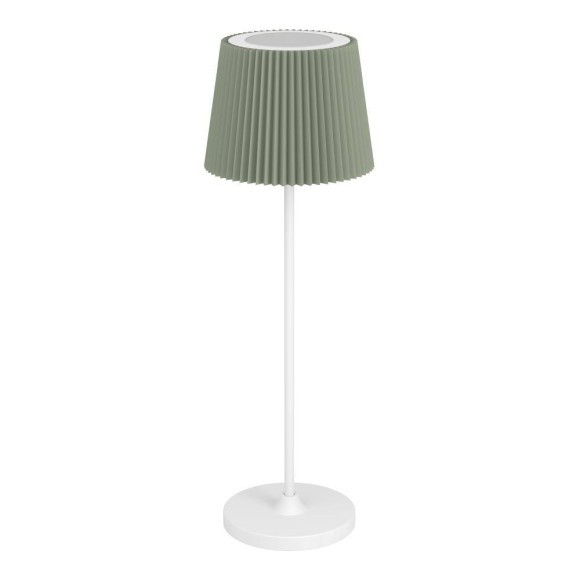 Настольная аккумуляторная лампа EGLO LEONERO 75933, встроенный LED 3,8Вт, 2400/3000/4000К, 300Лм, диммируемая, белый стальной корпус, зелёный текстильный абажур, высота 370 мм