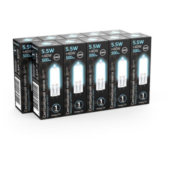 107807205 Лампа Gauss LED G4 AC220-240V 5.5W 500lm 4100K Glass 1/10/200