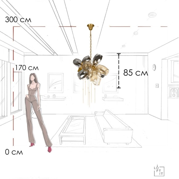 10401/800S LOFT IT BRITANNICA Подвесная люстра, золотой металлический корпус, дымчатые стеклянные плафоны, G9, 640 Вт