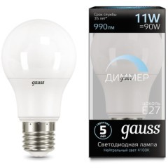 102502211-D Лампа Gauss A60 11W 990lm 4100К E27 диммируемая LED 1/10/50 102502211-D Лампа Gauss A60 11W 990lm 4100К E27 диммируемая LED 1/10/50