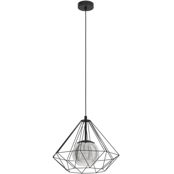 43481 Подвес VERNHAM, 1х60W(E27), ?445, H1100, сталь, черный/ стекло с напыл, черный-прозрачн.