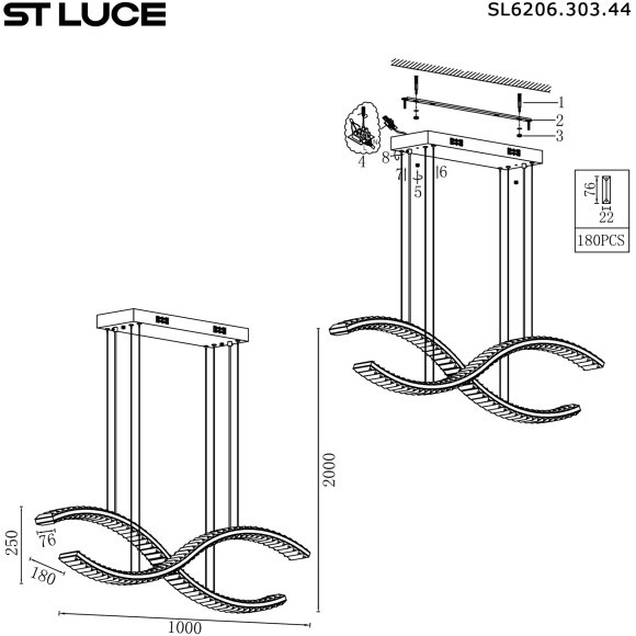 SL6206.303.44 Светильник подвесной ST-Luce Латунь/Прозрачный LED 1*44W 3000K ACENO