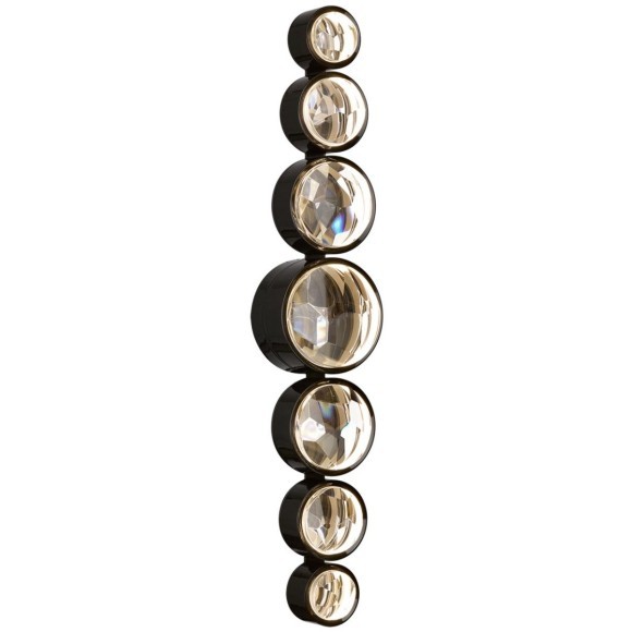 Odeon Light SPILLA 7174/15WL Настенный LED-светильник в стиле модерн, 15Вт, 1150Лм, CCT переключение цвет. температуры 3000/3500/4000К, CRI90, 220В, IP20, черный полированный металл и хрусталь, высота 688 мм, ширина 130 мм, глубина 92 мм