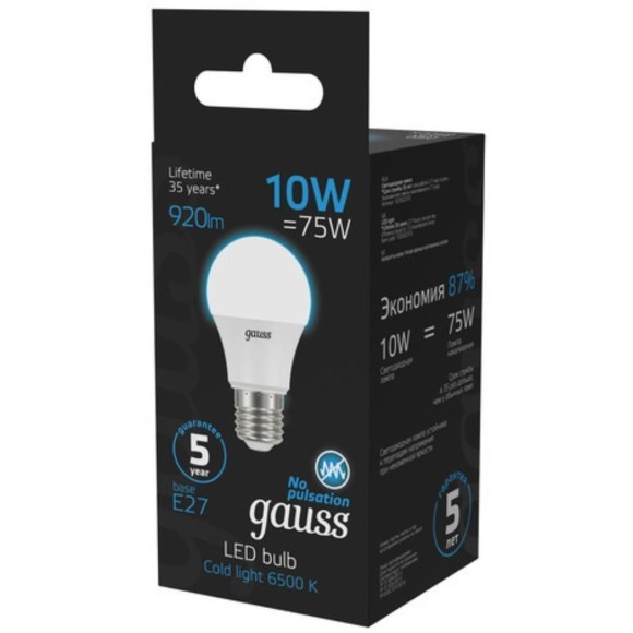 Светодиодная лампа Gauss 102502310 E27 A60 10W 920лм RA90 240° 6500K 