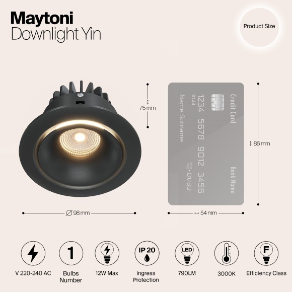 Встраиваемый светильник Maytoni DL031-2-L12B Yin светодиодный LED 12W Встраиваемый светильник Maytoni DL031-2-L12B Yin светодиодный LED 12W