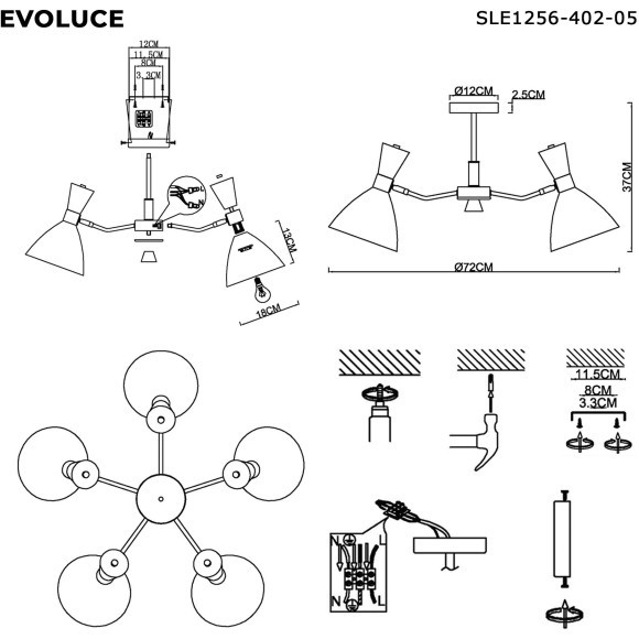 SLE1256-402-05 Светильник потолочный Черный/Черный, Светлое дерево, Золотистый E14 5*40W VISTA