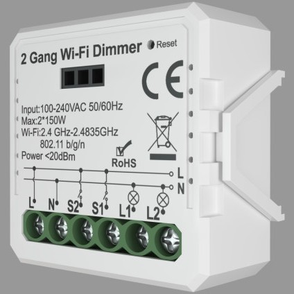 Двухканальное Wi-Fi реле-диммер Denkirs RL1000 RL1004-DM Двухканальное Wi-Fi реле-диммер Denkirs RL1000 RL1004-DM