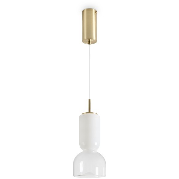 Freya Ore FR5636PL-L6G1 Подвесной LED-светильник в стиле модерн, 6 Вт, 3000К, CRI 80, 400 лм, 120°, 220В, основание металл цвета латунь, плафон белое+прозрачное стекло, диаметр 130 мм, высота 470 - 2350 мм