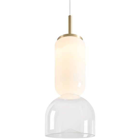 Freya Ore FR5636PL-L6G1 Подвесной LED-светильник в стиле модерн, 6 Вт, 3000К, CRI 80, 400 лм, 120°, 220В, основание металл цвета латунь, плафон белое+прозрачное стекло, диаметр 130 мм, высота 470 - 2350 мм