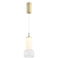 Freya Ore FR5636PL-L6G1 Подвесной LED-светильник в стиле модерн, 6 Вт, 3000К, CRI 80, 400 лм, 120°, 220В, основание металл цвета латунь, плафон белое+прозрачное стекло, диаметр 130 мм, высота 470 - 2350 мм