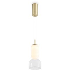 Freya Ore FR5636PL-L6G1 Подвесной LED-светильник в стиле модерн, 6 Вт, 3000К, CRI 80, 400 лм, 120°, 220В, основание металл цвета латунь, плафон белое+прозрачное стекло, диаметр 130 мм, высота 470 - 2350 мм