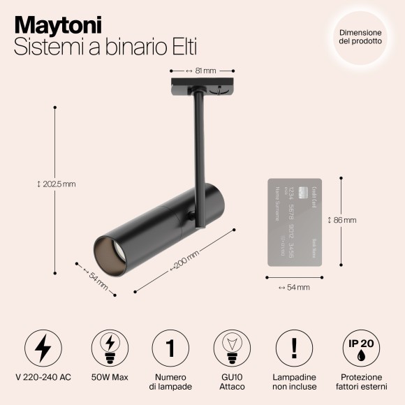 Однофазный двужильный трековый светильник Maytoni Unity TR005-1-GU10-B Elti под сменную лампу GU10