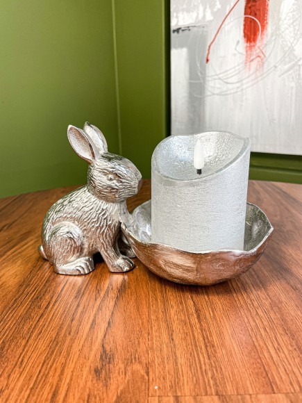 427296 Статуэтка Заяц с чашей AMBALAVA, L200, B120, H120, алюминий, цвет никель 427296 Статуэтка Заяц с чашей AMBALAVA, L200, B120, H120, алюминий, цвет никель