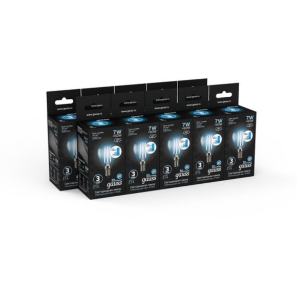 105801207-S Лампа Gauss Filament Шар 7W 580lm 4100К Е14 шаг. диммирование LED 1/10/50 105801207-S Лампа Gauss Filament Шар 7W 580lm 4100К Е14 шаг. диммирование LED 1/10/50