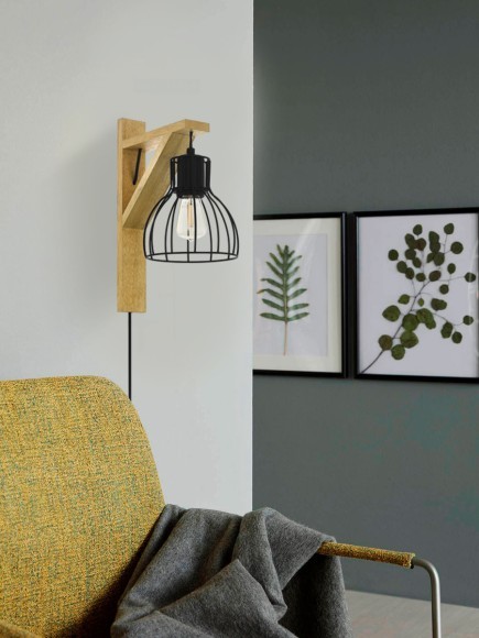 43351 Светильник настенный RAMPSIDE 1, 1X40W(E27), дерево, сталь, черный