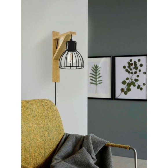 43351 Светильник настенный RAMPSIDE 1, 1X40W(E27), дерево, сталь, черный