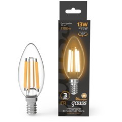 103801113 Лампа Gauss Filament Свеча 13W 1100lm 2700К Е14 LED 1/10/50 103801113 Лампа Gauss Filament Свеча 13W 1100lm 2700К Е14 LED 1/10/50