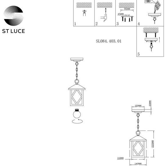 SL084.403.01 Светильник уличный подвесной ST-Luce Черный/Черный, Прозрачный E27 1*60W LORNE SL084.403.01 Светильник уличный подвесной ST-Luce Черный/Черный, Прозрачный E27 1*60W LORNE