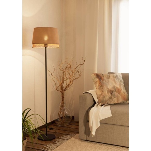 43978 Торшер с ножным выключателем TABLEY, 1X40W (E27), H1530, сталь, черный / текстиль, дерево, коричневый